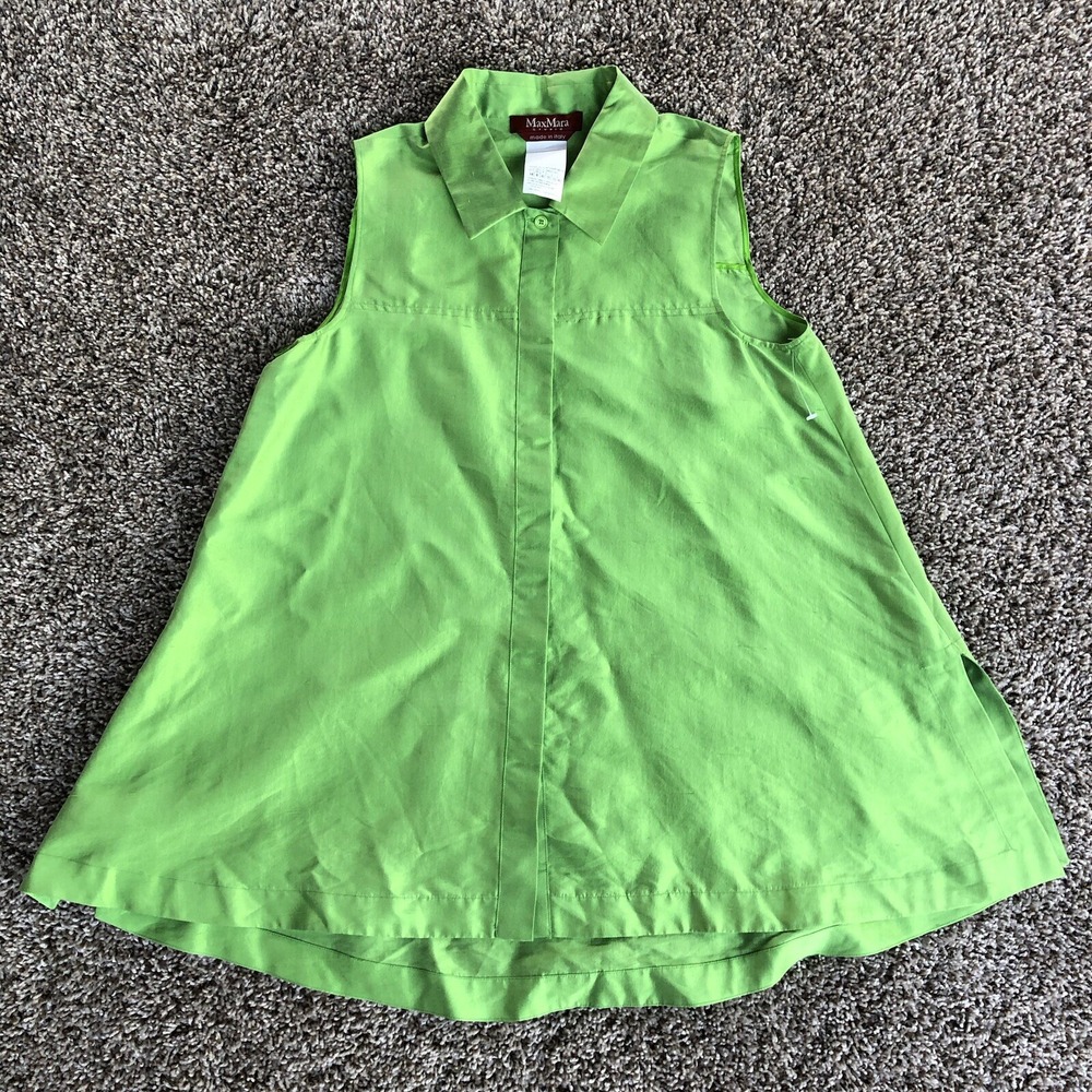 Max Mara Studio Silk Button Up Mini Sleeveless Dress Womens Size 8 Made In Italy